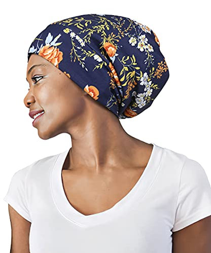 Adjustable Satin Lined Sleep Cap for Dreadlocks Curly Hair Large Head-Stay On Overnight - color: Blue Orange