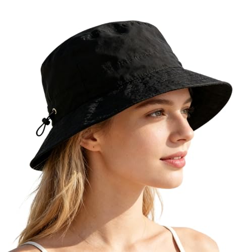 Unisex Bucket Hat Water Repellent Wide Brim Foldable Sun Hat Beach - color: Black, size: Small