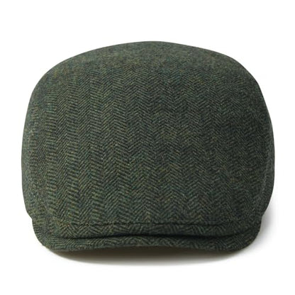 FEINION Men Wool Blend Flat Cap Tweed Newsboy Ivy Hat - color: Herringbone Green