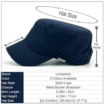 Loneshark Water Resistant Military Hat Quick Dry Cadet Cap Army Flat Top - color: Sport-logo-navy