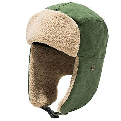 Unisex Winter Hats with Ear Flaps Cotton Trapper Hat Aviator Windproof Ski Cap Buckle Closure Ushanka Outdoor - color: Green