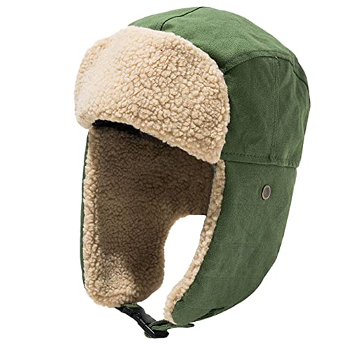 Unisex Winter Hats with Ear Flaps Cotton Trapper Hat Aviator Windproof Ski Cap Buckle Closure Ushanka Outdoor - color: Green