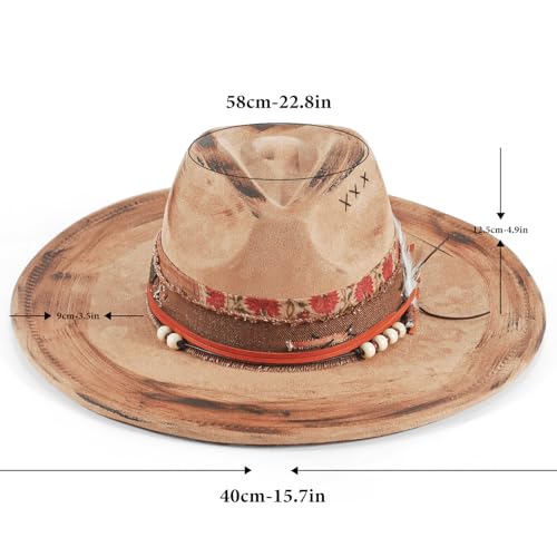 Wide Brim Fedora Hat for Men Women Retro Western Felt Hats - color: Khaik