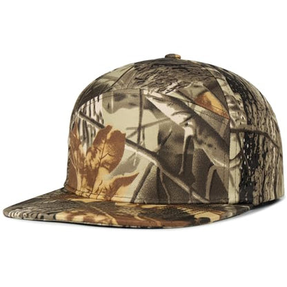 4 Inclusive Sizes Performance Flat Brim Trucker Hat Men Women, 7 Panel Snapback Running - color: 70.camo-2