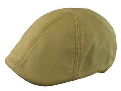 Men’s Flat Cap – 6 Panel Duckbill Ivy Hat, Lightweight Cotton Driving Cap with Elastic Band, Classic Newsboy Golf Hat - color: Khaki