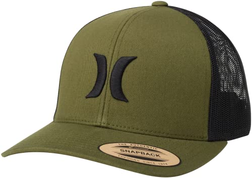 Hurley Mens Cap Del Mar Mesh Panel Trucker Hat with Snap Back - color: Olive Canvas