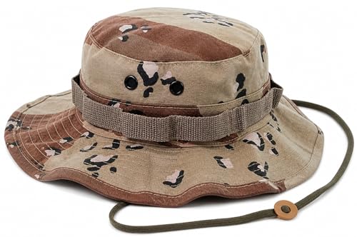Tactical Boonie Hat Military Bucket Cap Camo Digital or Solid Wide Brim Sun Fishing Bush Booney Hunting Headwear - color: Desert Camo, size: 7 3/4