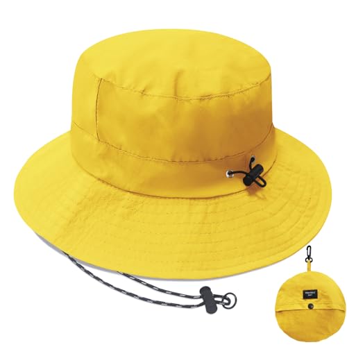 PFFY Waterproof Bucket Hats for Men Women Packable Sun Hat for Outdoors - color: Solid Yellow