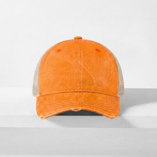 CHOK.LIDS Washed Trucker Hat Unstructured Distressed Pigment Dyed Cap - color: (Orange)