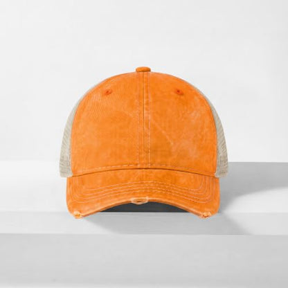 CHOK.LIDS Washed Trucker Hat Unstructured Distressed Pigment Dyed Cap - color: (Orange)