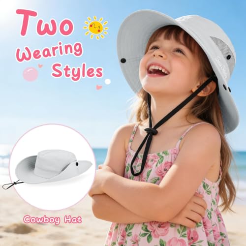 ZOORON Kids Girls Ponytail Sun Hat UPF 50+ Breathable Mesh Water-Resistant - color: Solid Gray