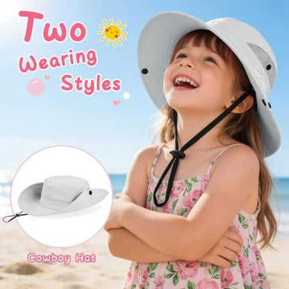 ZOORON Kids Girls Ponytail Sun Hat UPF 50+ Breathable Mesh Water-Resistant - color: Solid Gray