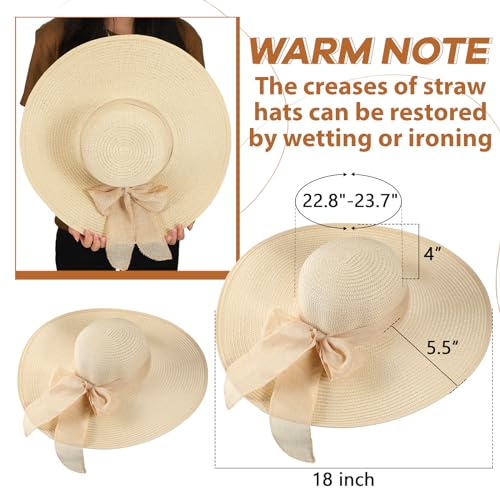 12 PCS Women's Wide Brim Straw Hats Floppy Sun Hat - color: Beige, style: Floppy