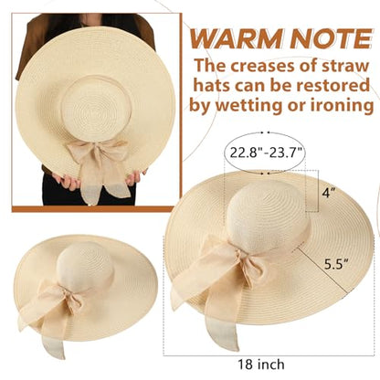 12 PCS Women's Wide Brim Straw Hats Floppy Sun Hat - color: Beige, style: Floppy