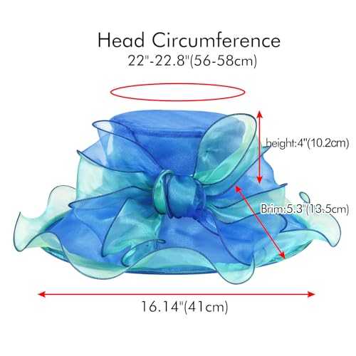 2026 Derby Hats for Women Ladies, Classy Organza Sun Hat, Church Tea Party Wedding Kentucky Fascinator Hat - color: B2967-royal Blue