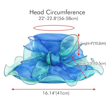 2026 Derby Hats for Women Ladies, Classy Organza Sun Hat, Church Tea Party Wedding Kentucky Fascinator Hat - color: B2967-royal Blue