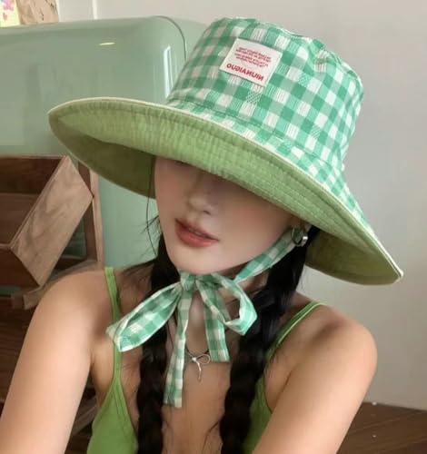 Sun Hats for Women Reversible Plaid Sun Cap Bucket Hat Wide Brim UV Protection Beach Hats 2025 Summer Travel Cap Fishing Hat - color: Black