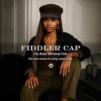 Funky Junque Greek Fisherman Newsboy Cap, Cotton Captains Bakerboy Hat - color: Faux Suede - Chocolate