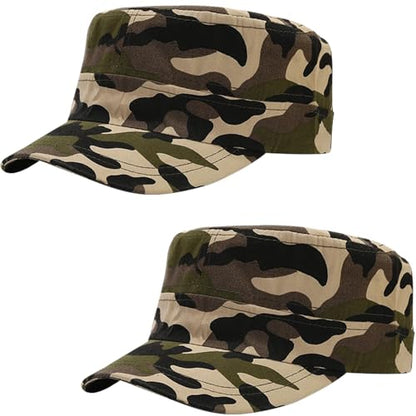 2 Pack Cadet Army Caps Flat Top Military Hats for Men Women - color: Jungle Camo