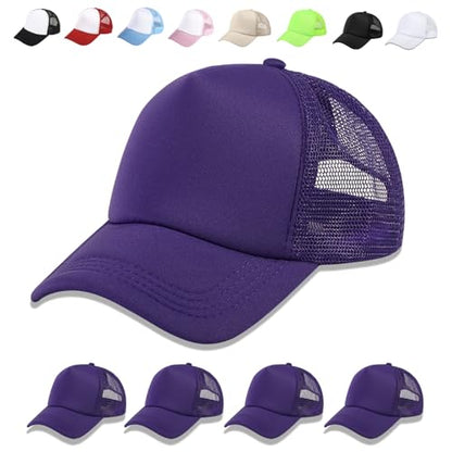 OKBA 5 Pack Sublimation Blank Baseball Cap Adjustable Hat Polyester Mesh Trucker Hats for Men and Women - color: 5pcs*purple Hat