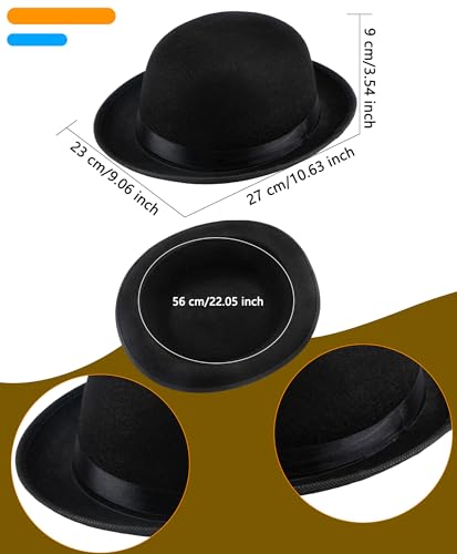 10 Pcs Adult Black Bowler Hats Felt Bowler Derby Hat Round Top Hat Gentlemen Party Hats for Men Women Halloween Dress Up Accessories