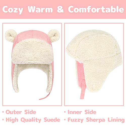 Olreco Baby Winter Hat Toddler Winter Hat Thick Sherpa Lined Infant Baby Hats with Bear Ears Toddler Trapper Hats for Kids - color: Pink, size: 2-5T