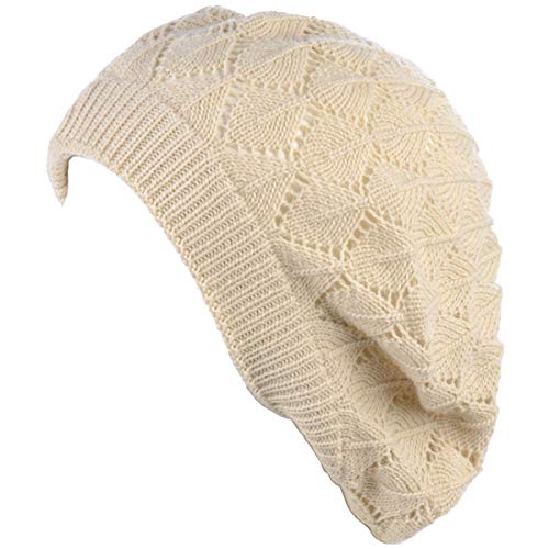 an Womens Lightweight Cut Out Knit Beanie Beret Cap Crochet Hat - Many Styles - color: 2681cream