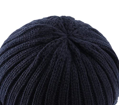Connectyle Women's Rib Knit Cuffed Beanie Hat Stretch Acrylic Winter Hat Thick Warm Snow Ski Cap - color: Navy Blue