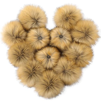 Juinte 4 Pcs 6 Inch Large Fur Pom Pom Balls for Hats, Brown - color: Brown
