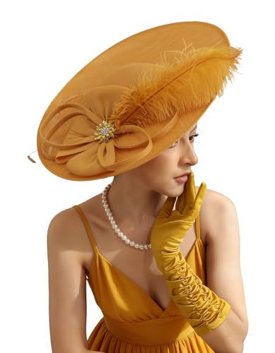 Unpifolov Fascinators Hats Elegant Women Flower Mesh Feathers Wedding Cocktail Bride Headband for Derby Hat Tea Party - color: Ginger