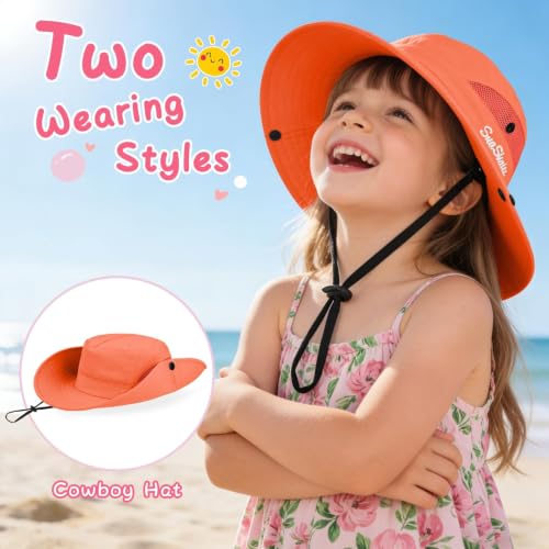 ZOORON Kids Girls Ponytail Sun Hat UPF 50+ Breathable Mesh Water-Resistant - color: Solid Orange