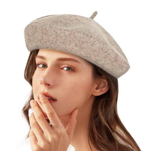 Gllutt Women Wool Beret Hat French Style Solid Color - color: Light Coffee