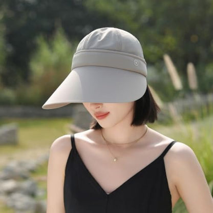 Women Sun Hats Detachable Wide Brim Sun Protection UPF 50+ Packable 2 in 1 Summer Beach Visor Cap - color: Khaki