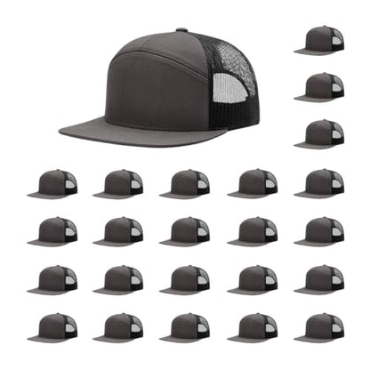 Richardson 168 Hi-Pro 7 Panel Adjustable Snapback Trucker Mesh Back Cap - color: Charcoal/Black