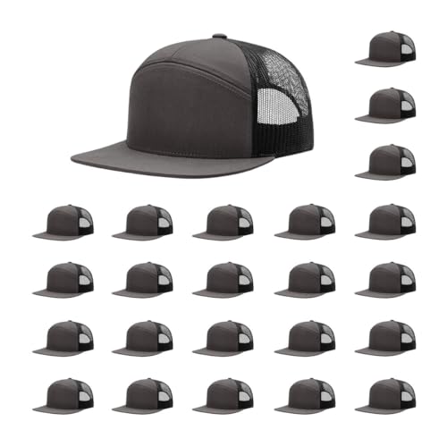 Richardson 168 Hi-Pro 7 Panel Adjustable Snapback Trucker Mesh Back Cap - color: Charcoal/Black