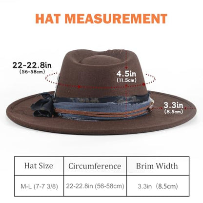 Big Brim Fedora Mens Women Boho Hat Handmade Dress Up Hats - color: Chocolate
