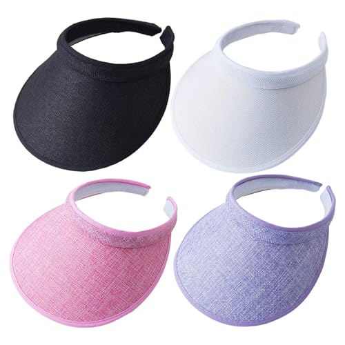 MULIMU 4Pcs Wide Brim Sun Visor for Women Men Visor Hats for Women Sun Visors for Women Clip On Golf Visors for Summer - color: Black&white&purple&pink