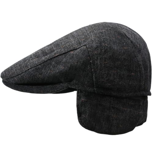 Men's Newsboy Cap with Earflaps Flat Ivy Caps Gatsby Golf Cabbie Hats - color: Dark Grey Spot
