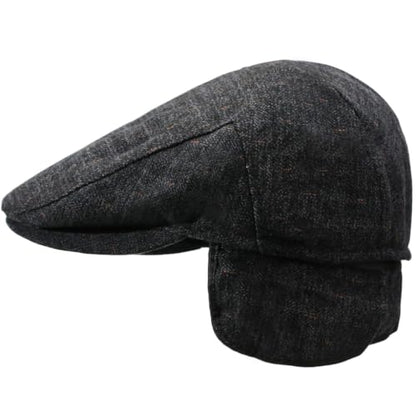 Men's Newsboy Cap with Earflaps Flat Ivy Caps Gatsby Golf Cabbie Hats - color: Dark Grey Spot