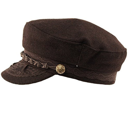 EPOCH Men's Greek Fisherman Sailor Fiddler Winter Wool Driver Hat Flat Cap - color: Brown, size: Small-Medium