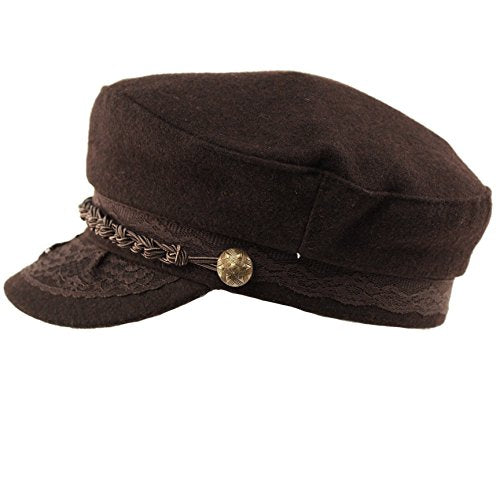 EPOCH Men's Greek Fisherman Sailor Fiddler Winter Wool Driver Hat Flat Cap - color: Brown, size: Small-Medium