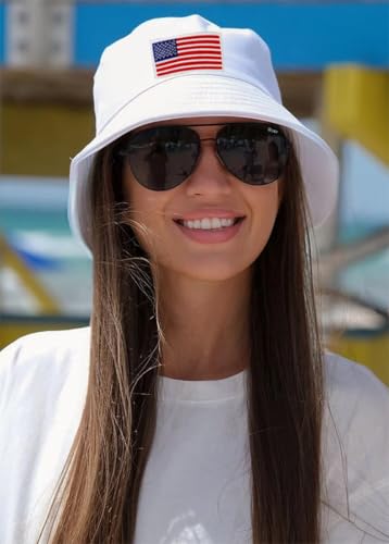 XYIYI 2 Pack Unisex Bucket Hat for Women Men Summer Beach Fishing Hat Sun Hat - color: American Flag Black White