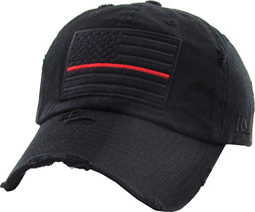 KBETHOS Flag USA America Military Thin Blue Line Thin Red Line Vintage Distressed Baseball Cap Dad Hat Unisex Adjustable… - color: Black Red Tactical Operator Classic