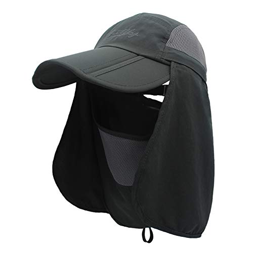 Full Coverage Removable UPF 50+ Sun Hat, Breathable Quick Dry Running Cap - color: Dark Grey, size: Small