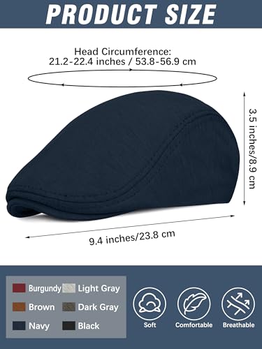 6 Pieces Men's Newsboy Caps Gatsby Cabbie Driving Hunting Cap Newsboy Flat Cap Irish Hats Ivy Hat - color: Navy, Dark Gray, Light Gray, Black, Brown, Burgundy