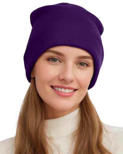 Womens Satin Lined Beanie Wool Silk Lining Slouchy Warm Skull Cap - color: 1pcs Dark Purple