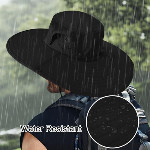 Cooltto L/XL/XXL Wide Brim Sun Hat UPF 50+ UV Protection Boonie Hat - color: Black, size: Medium-Large