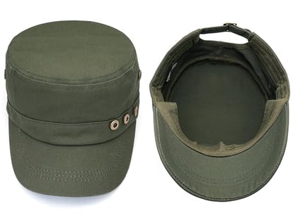 Initlove Cadet Army Cap Military Unisex Flat Top Hat for Men Women - color: 3 Button Green