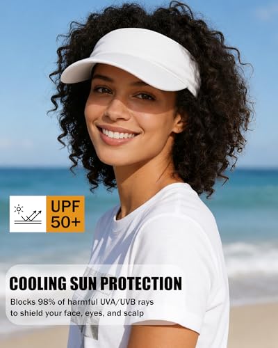 Cooling Sun Stretchy Visor Hat for Men Women,Soft Headband Visors - color: 1-white