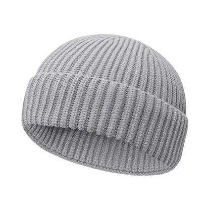 Wool Fisherman Beanies for Men Women Short Cuff Knit Beanie - color: Lightgrey